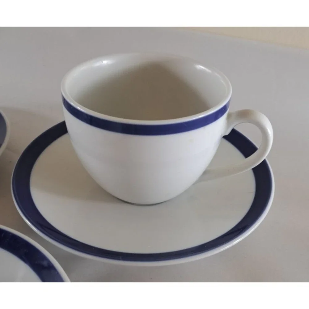 Williams Sonoma Brasserie Blue Tea Coffee Cups & Saucers Set of 6 Japan
